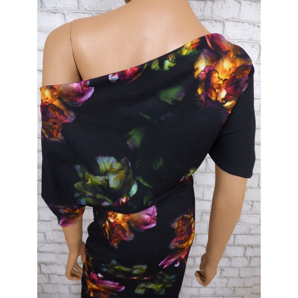 $225 Alexia Admor Draped Shoulder Olivia Black Floral Dress Small NEW A506 - Picture 13 of 15
